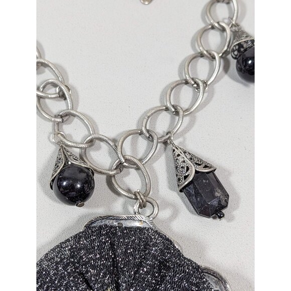 Bali Style Coastal Black Flower Rhinestone Pendant Charm Necklace Bold 22 in - Picture 6 of 11